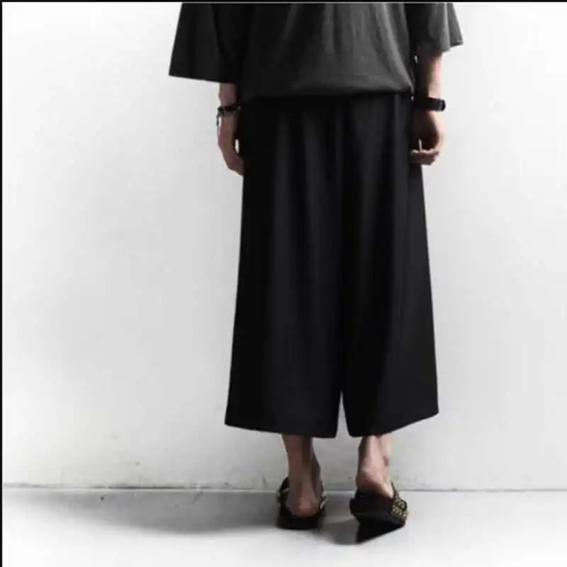 Men's spring/summer loose-fitting wide-leg pants 9 minutes culottes for men large casual pants Gothic hip hop Yamamoto trend