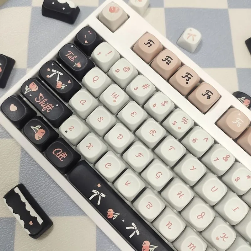 MOA Profile Keycap Cute Gift black PBT Keycaps 132 Keys Cute Key Cap Dye Sublimation Mechanical Gaming Keyboard Keycap MX Switch