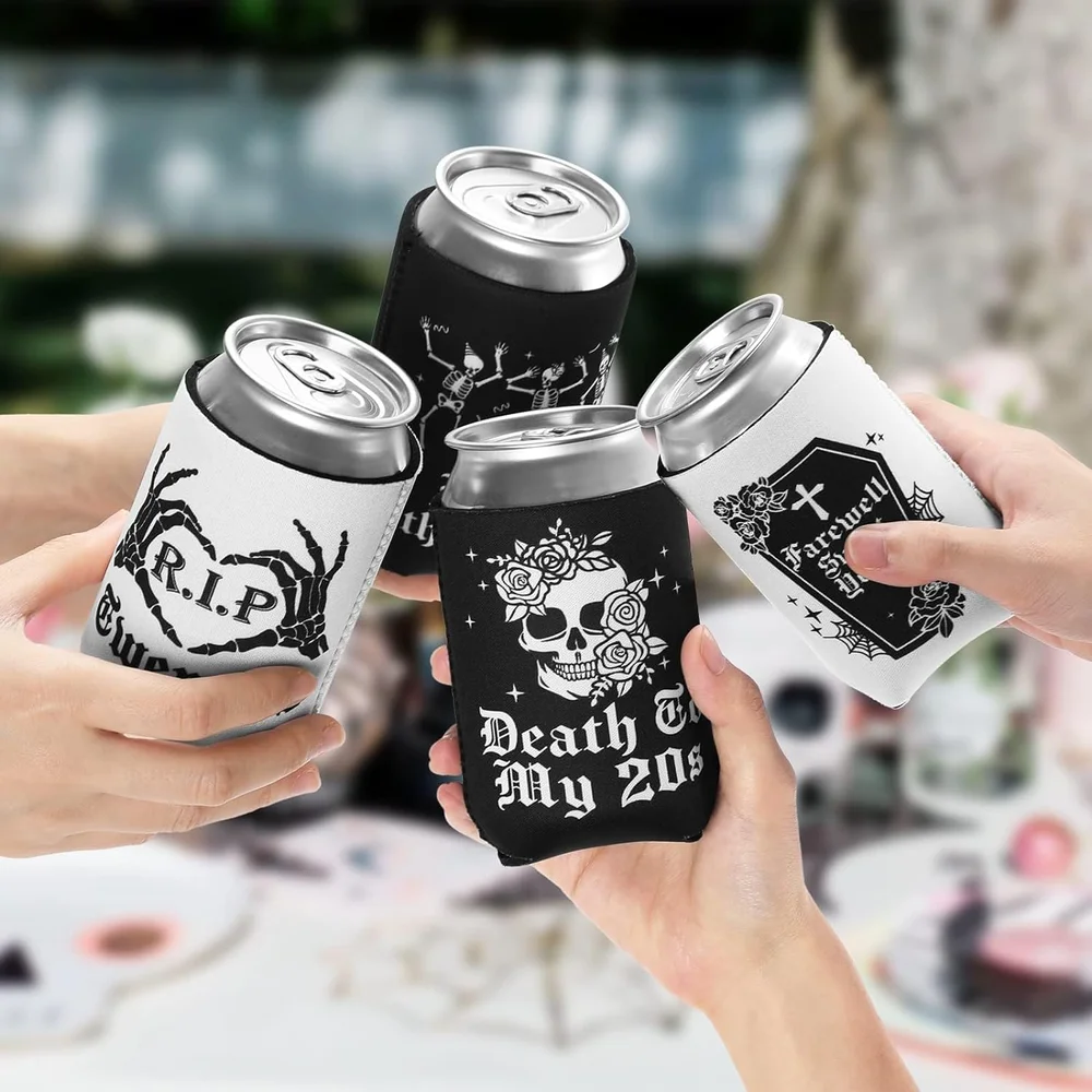 Gothic 30th Birthday Can Sleeve Death to My 20s Party Decor Skull Cooler Cheer Youth Bachelorette Happy Halloween party Supplies