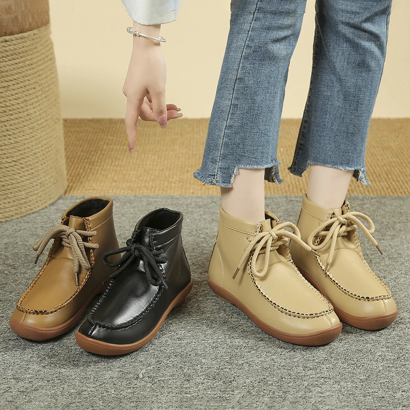 2024 New Autumn Winter Women's Boots Leather Platform Shaking Shoes Women's Wedge Cowhide Lace-up Women Boots Official-website