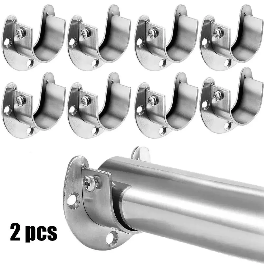 2PCS with Screws Flange Seat Durable Wear-resistant Stainless Steel Closet Rod Brackets Thick Open Furniture Hanger Rail