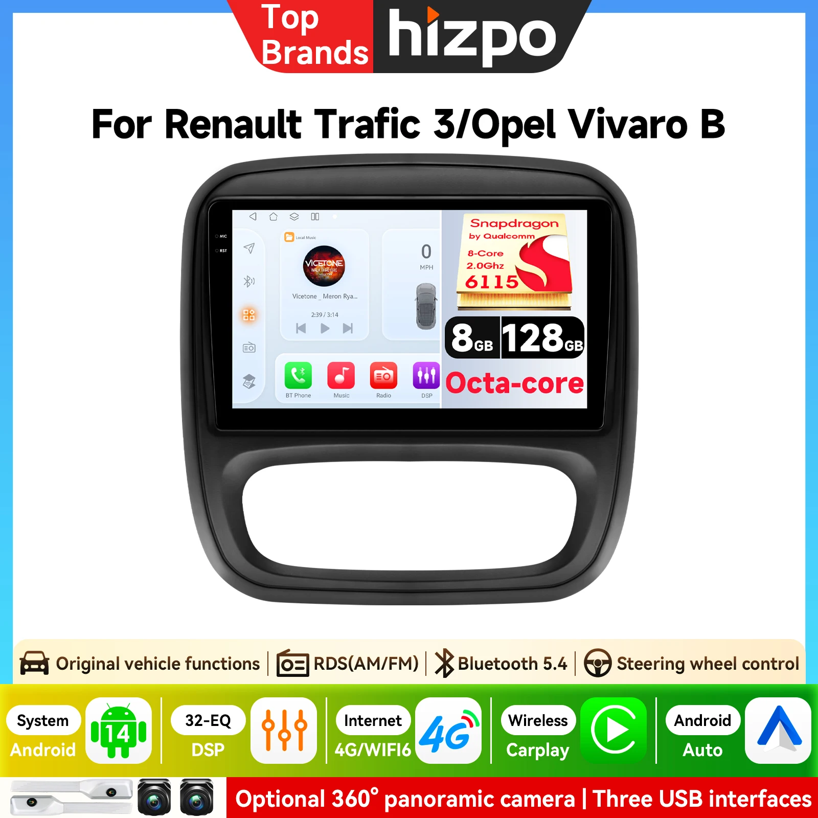 9'' Android Auto Autoradio für Renault Traffic 3 2014-2021 für Opel Vivaro B 2014-2018 Multimedia-Videoplayer Navigation GPS DSP