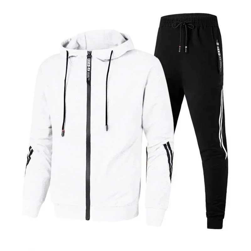 Men\'s Hoodie + Pants 2024 Two-piece Set Solid Color Hoodie Jacket Sports Zipper Sportswear Sports Jogging Men\'s Fitness Clothing