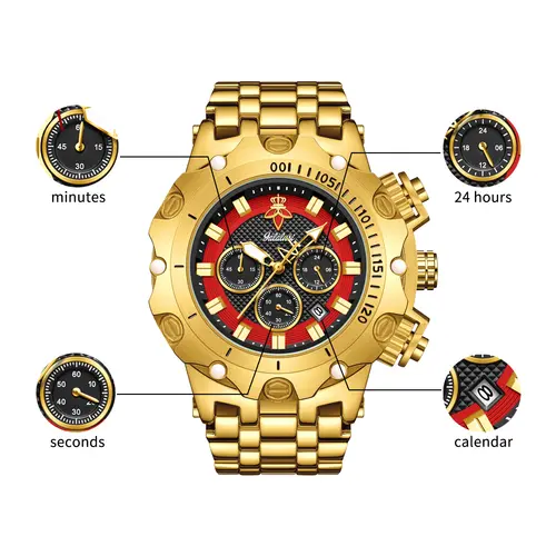 YaLaLuSi Men's Multifunctional Luxury Watch, Gold Strap with Atmospheric Dial, Fashionable and Practical Gift Box - Image 4