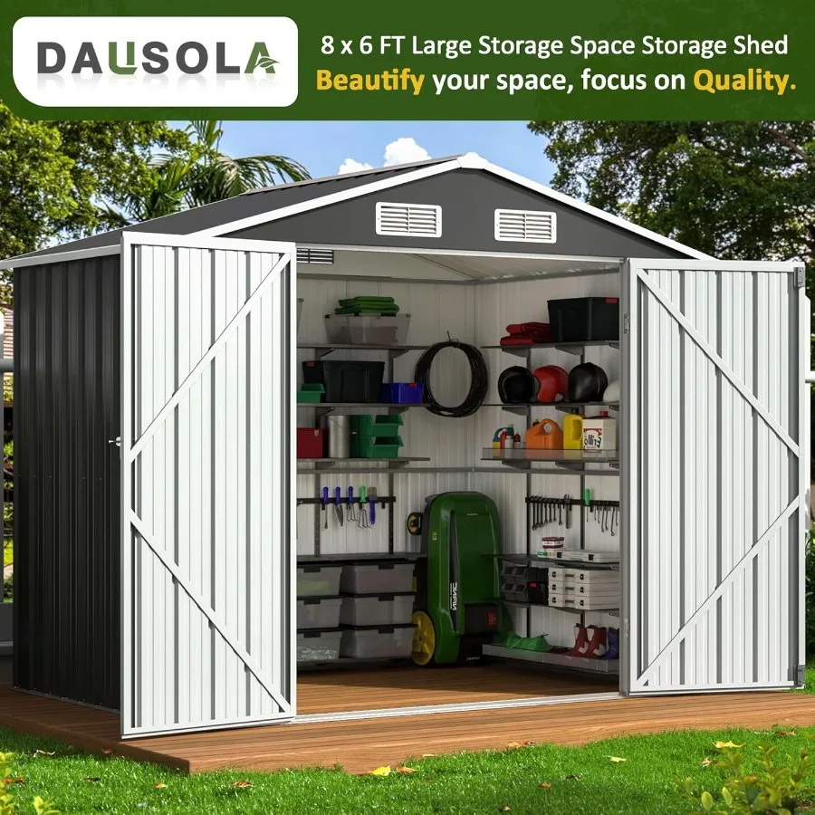 سقيفة تخزين خارجية مقاس 7.6 × 5.5 قدم مع هيكل إطار مطور وأبواب قابلة للقفل مثالية لتنظيم الحديقة في الفناء الخلفي والحديقة #2