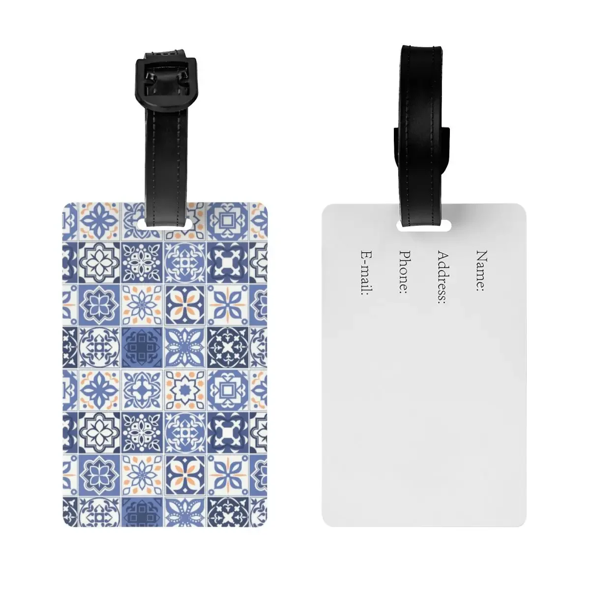 Custom Blue Portuguese Tile Luggage Tag Portugal Azulejo Flower Suitcase Baggage Privacy Cover ID Label