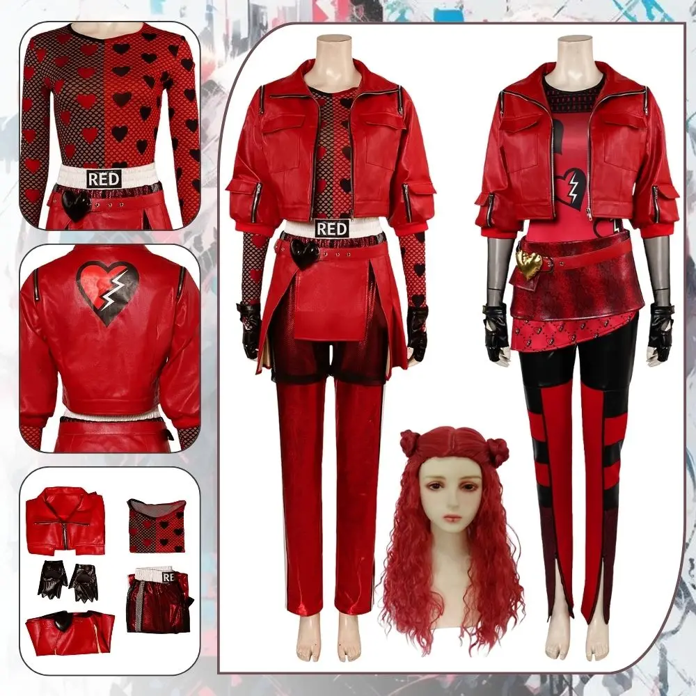 

Descendants Cosplay Fantasia The Rise of Red Costume Disguise Women Jacket Pants Clothes Female Outfits Halloween Carnival Suit