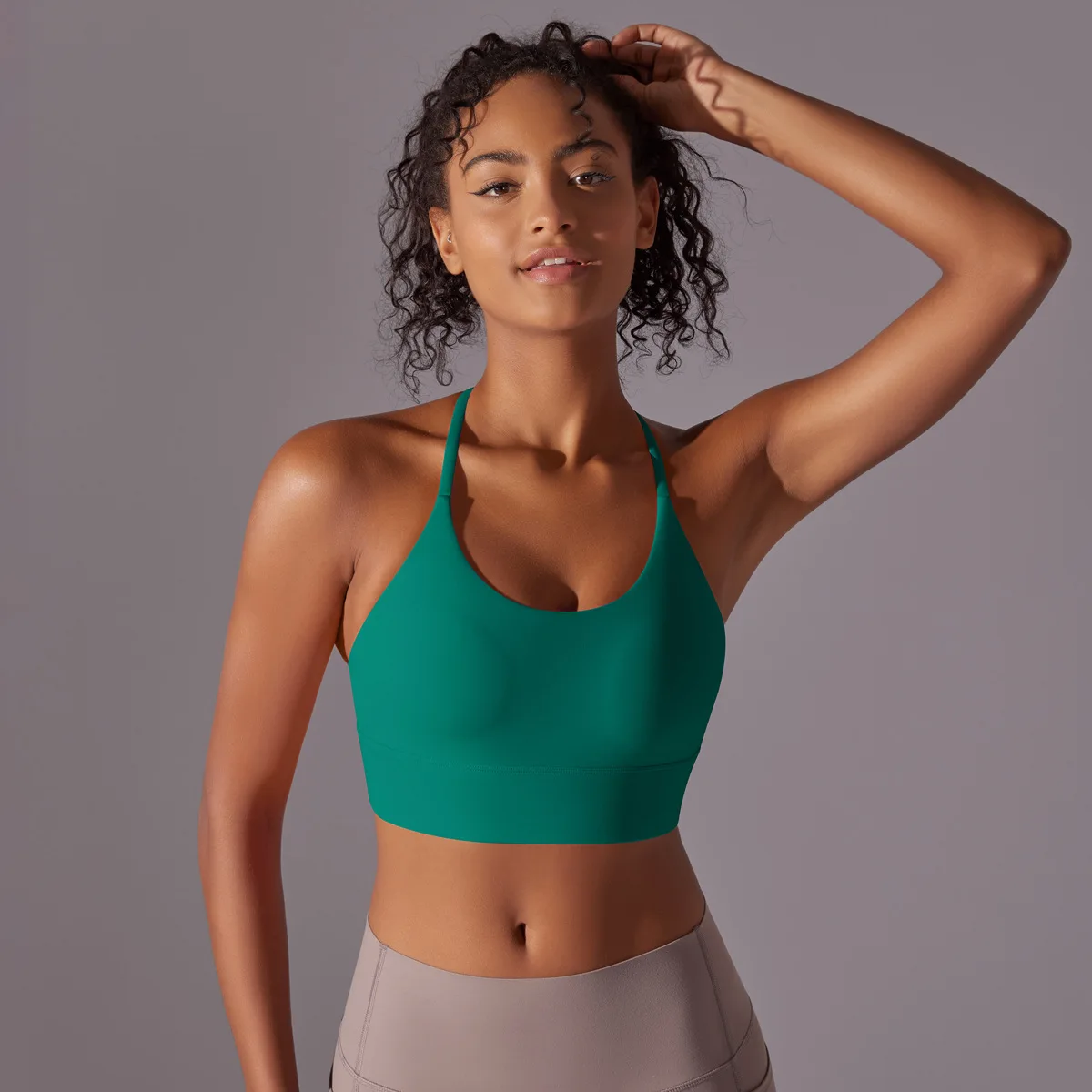 Ropa Mujer Buttery Soft Halter Neck Sports Bra, Triangle Cross Back Yoga Bra for Women, Sexy Padded Crop Top for Gym & Daily