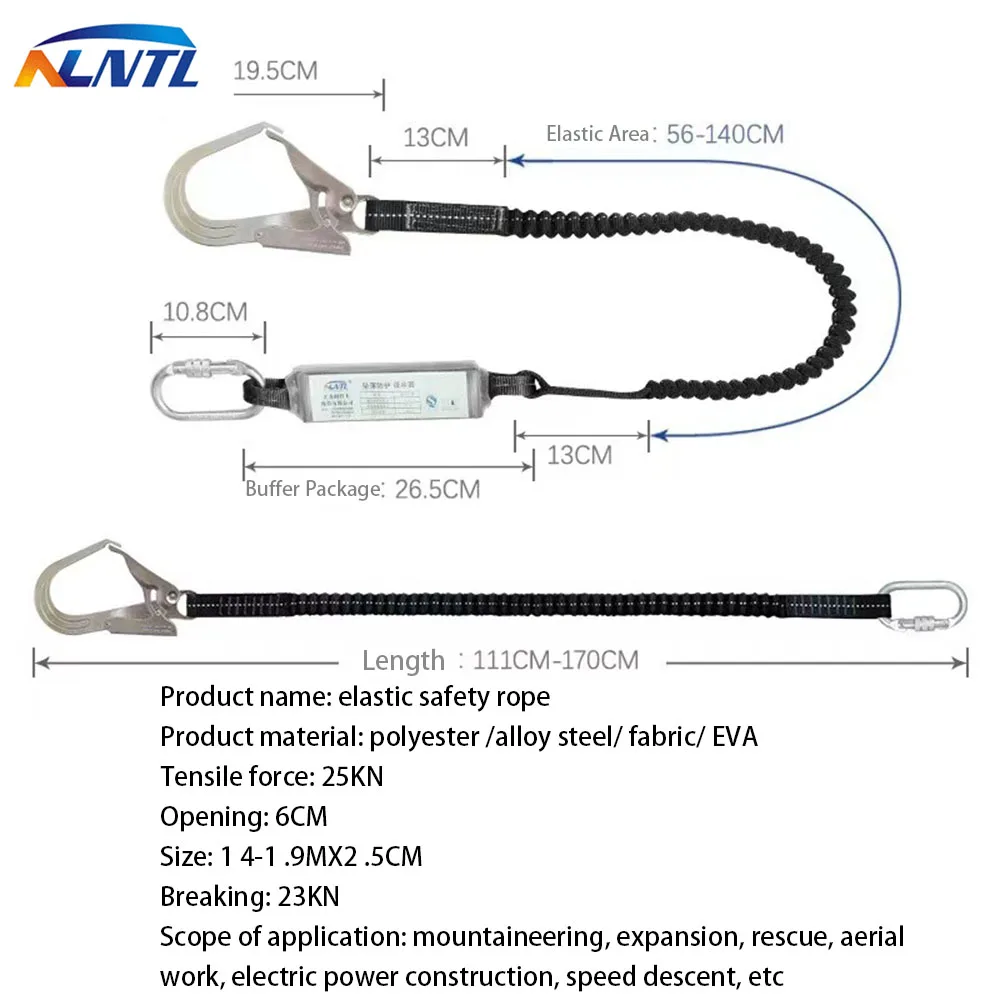 Imagem -02 - Corda de Cinto de Segurança de Trabalho Aéreo Alta Altitude Protetora Elastic Sling com Gancho Anti Fall Buffer Bolsa 25kn