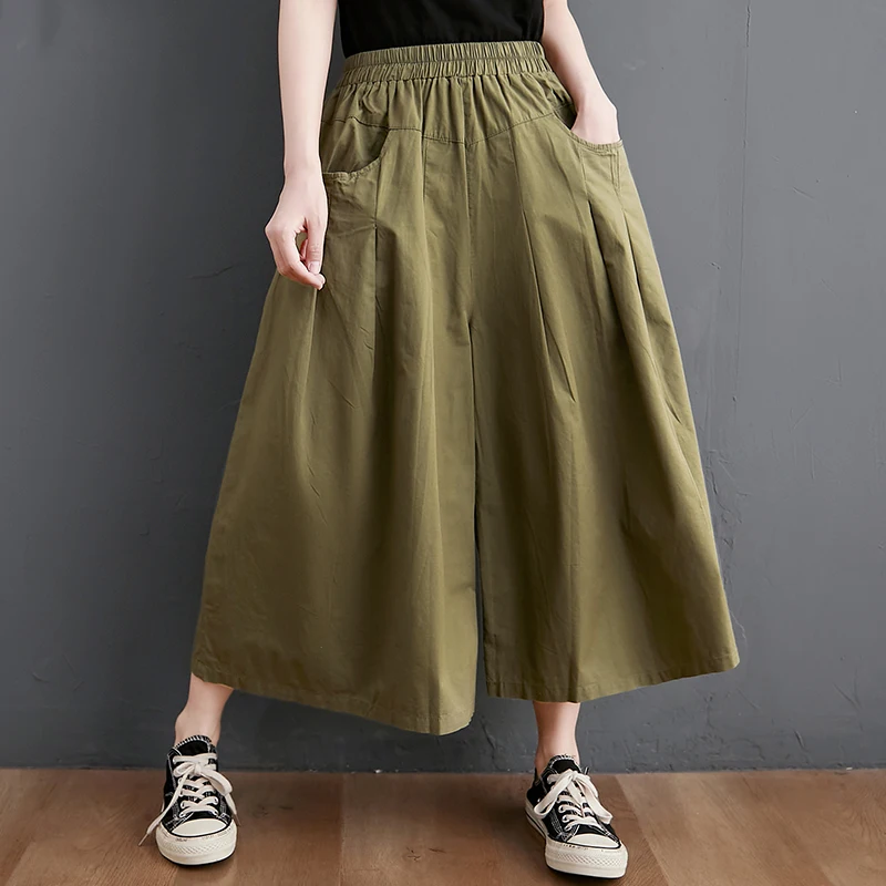 

Cotton Linen Wide Leg Summer Pants Women Loose Casual Pants Vintage Thin Nine Points Culottes Pants Free Shipping Item A850