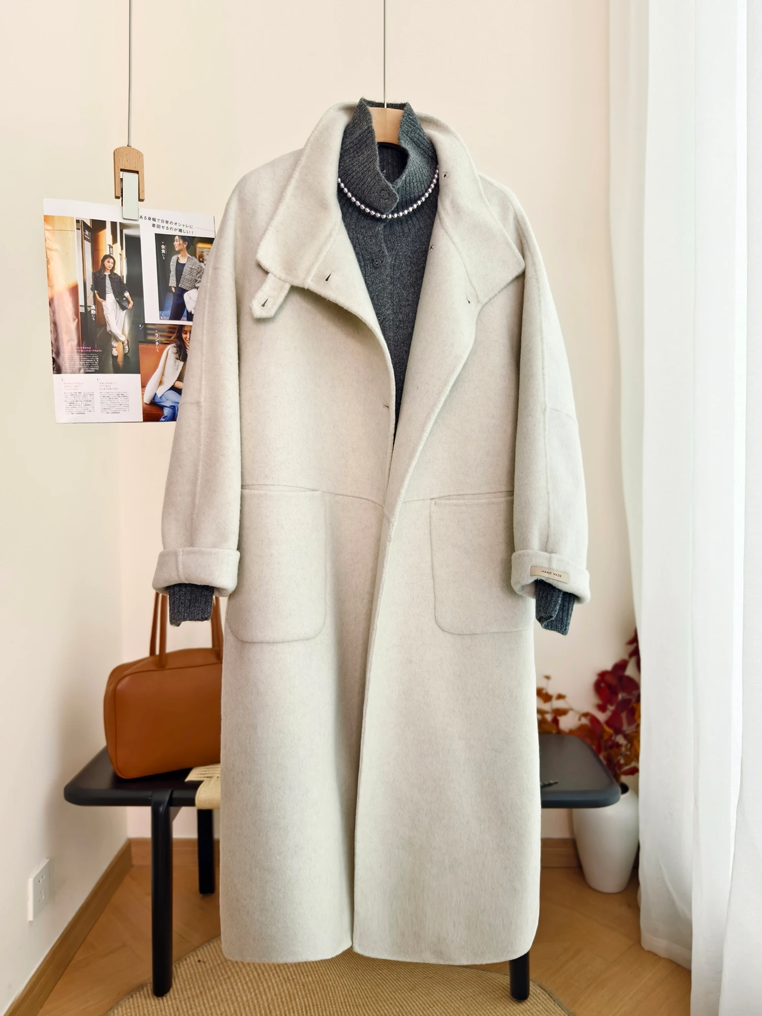 

Ele Double-Faced Woolen Coat Hand-Sewn Crt Alpaca Wool Lyocell Fiber Warmth Youth Long Sve Long Coat for Women