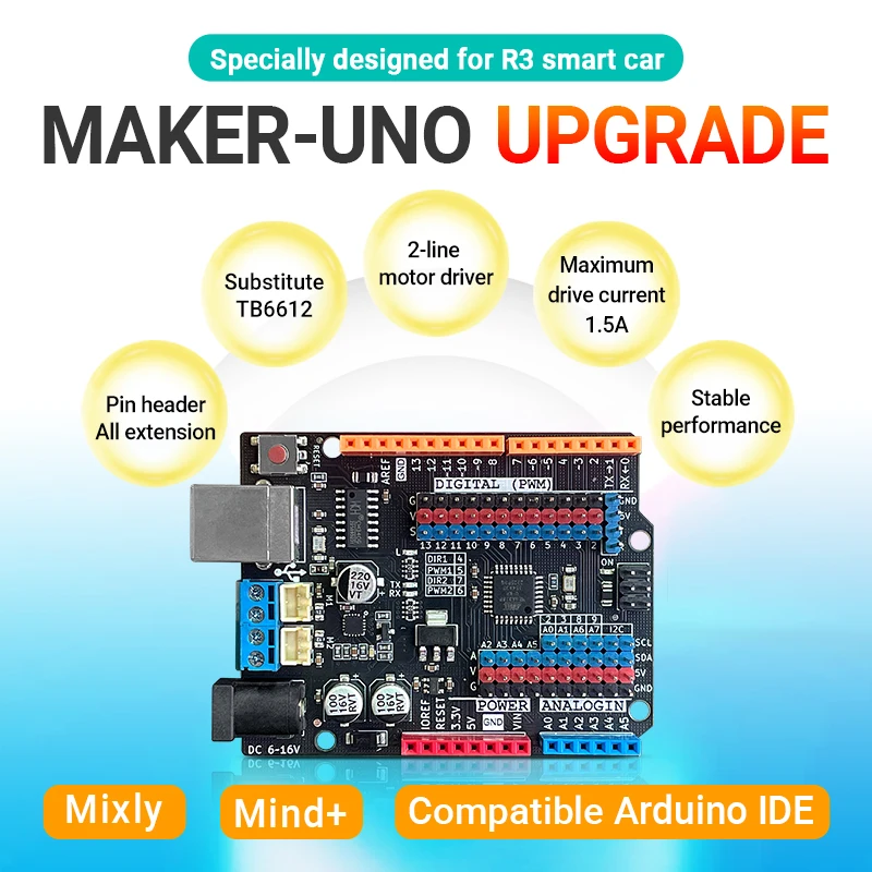 Compatible with Arduino Uno R3 Development Board with Motor Driving Function ATmega328P Improved Version Expansion Board CH340G