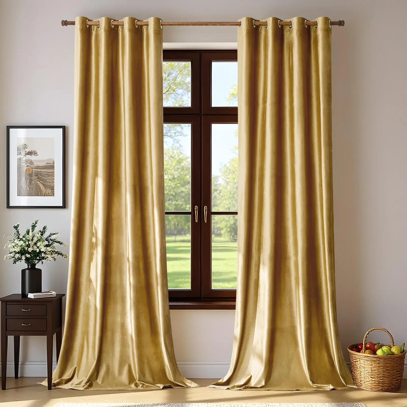 Gold Velvet Curtains for Living Room Blackout Curtains for Bedroom Grommet Privacy Thermal Insulated Window Darkening Decor