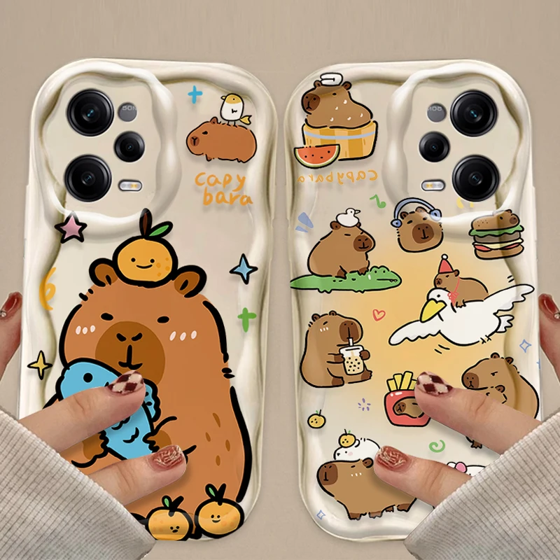 Cartoon Lovely Capybara 3D Wave Case For Xiaomi Redmi Note 13 12 Pro Plus 4G 5G 12S 11S 1110 10S 9 9S Redmi 14C 13C 12C A3 Cover