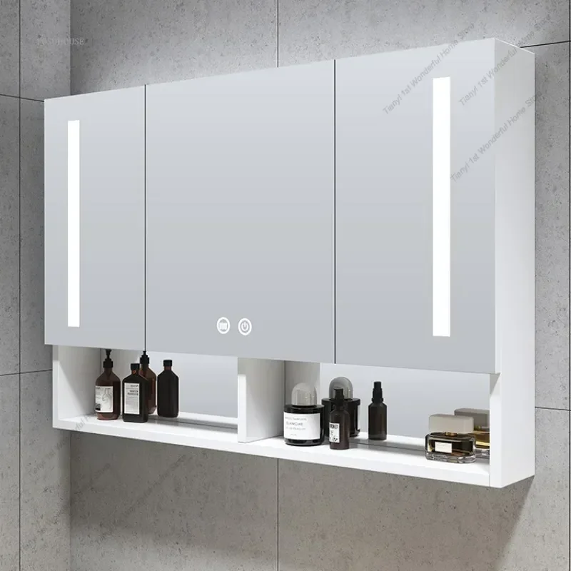 Modern Space Aluminum Smart Mirror Cabinet In Bathroom Storage Mirror Defogging Function With Light Wall Storage Cabinet