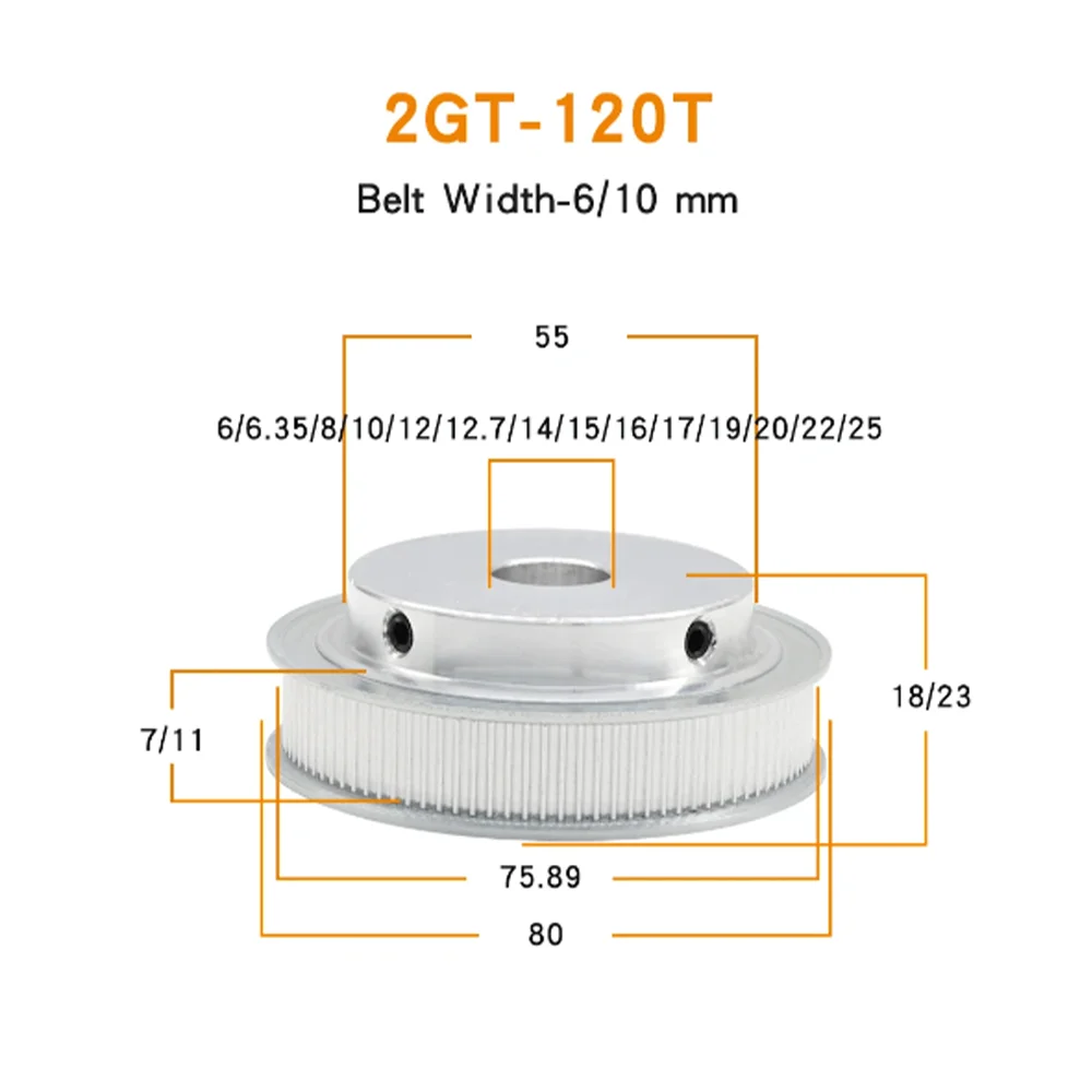 120Teeth 2GT Pulley  GT2 120T Synchronous Wheels Bore 5-30mm  Width 6/10/mm 3D printer belt pulley