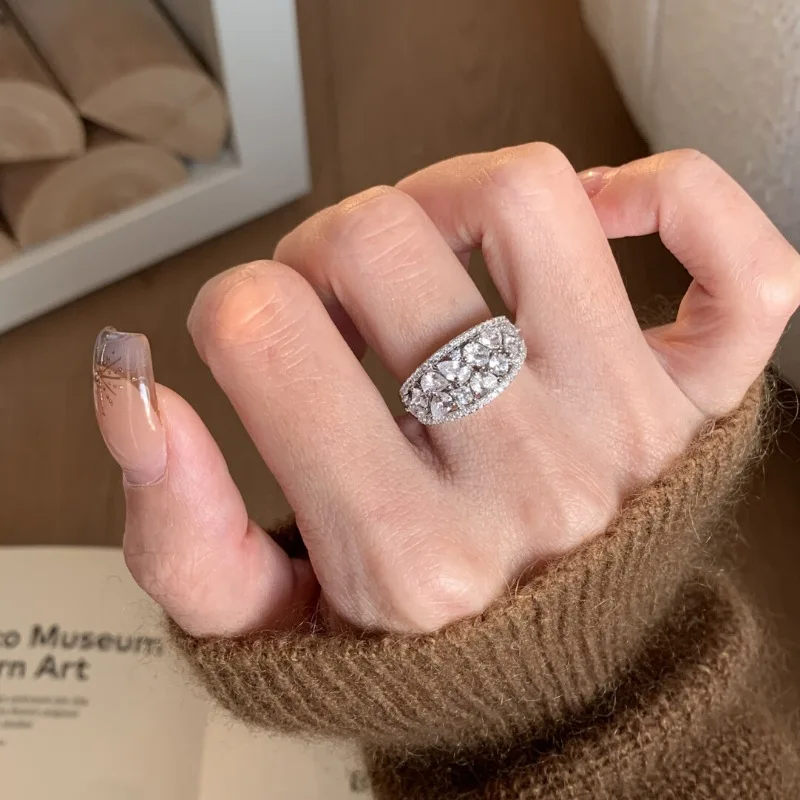 Vintage Light Luxury Irregular silver 925 Full Diamond rings for women Exquisite High quality Ring Stacked Style Jewelry Gifts
