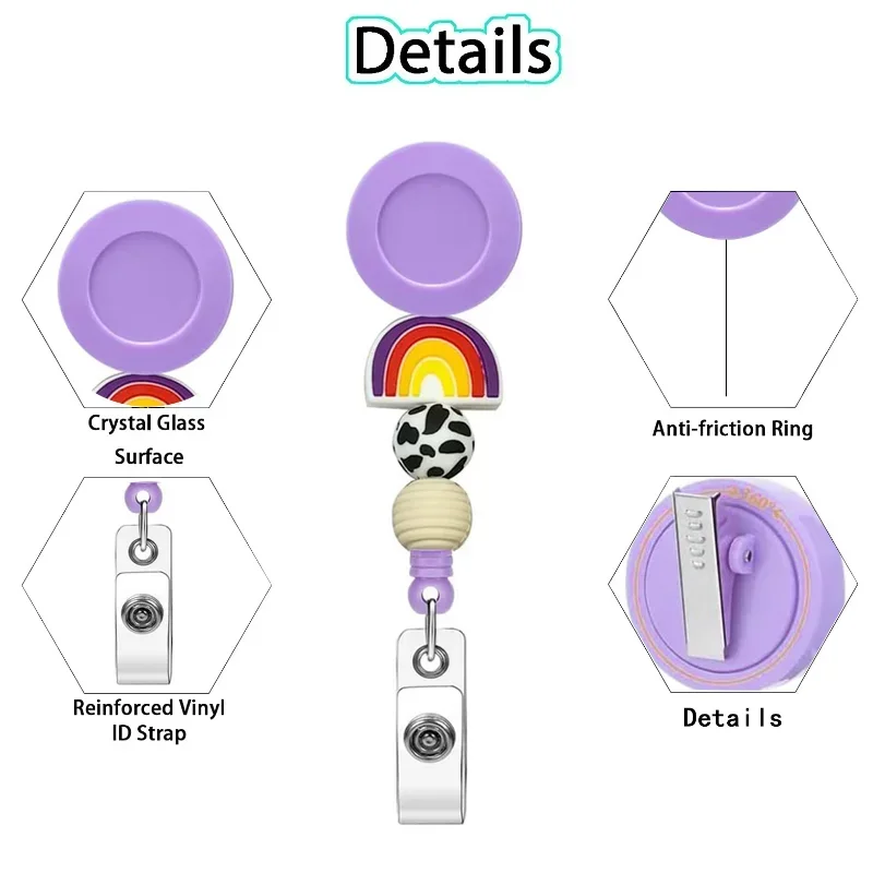 Lovely Badge Holder Simplicity Rainbow ID Badge Holder for Medical Worker Silicone High Elasticity  Badge Reel Office Supplies