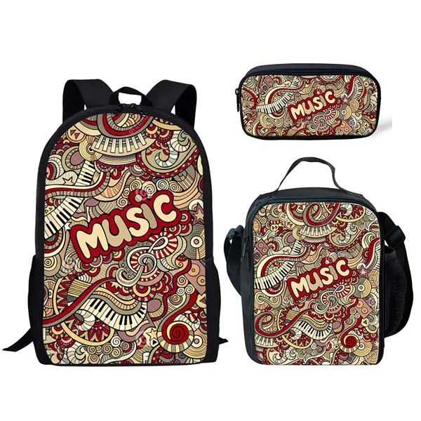 Tas sekolah anak laki-laki dan perempuan, ransel penyimpanan kasual remaja, tas sekolah motif musik Rock 3 buah/set