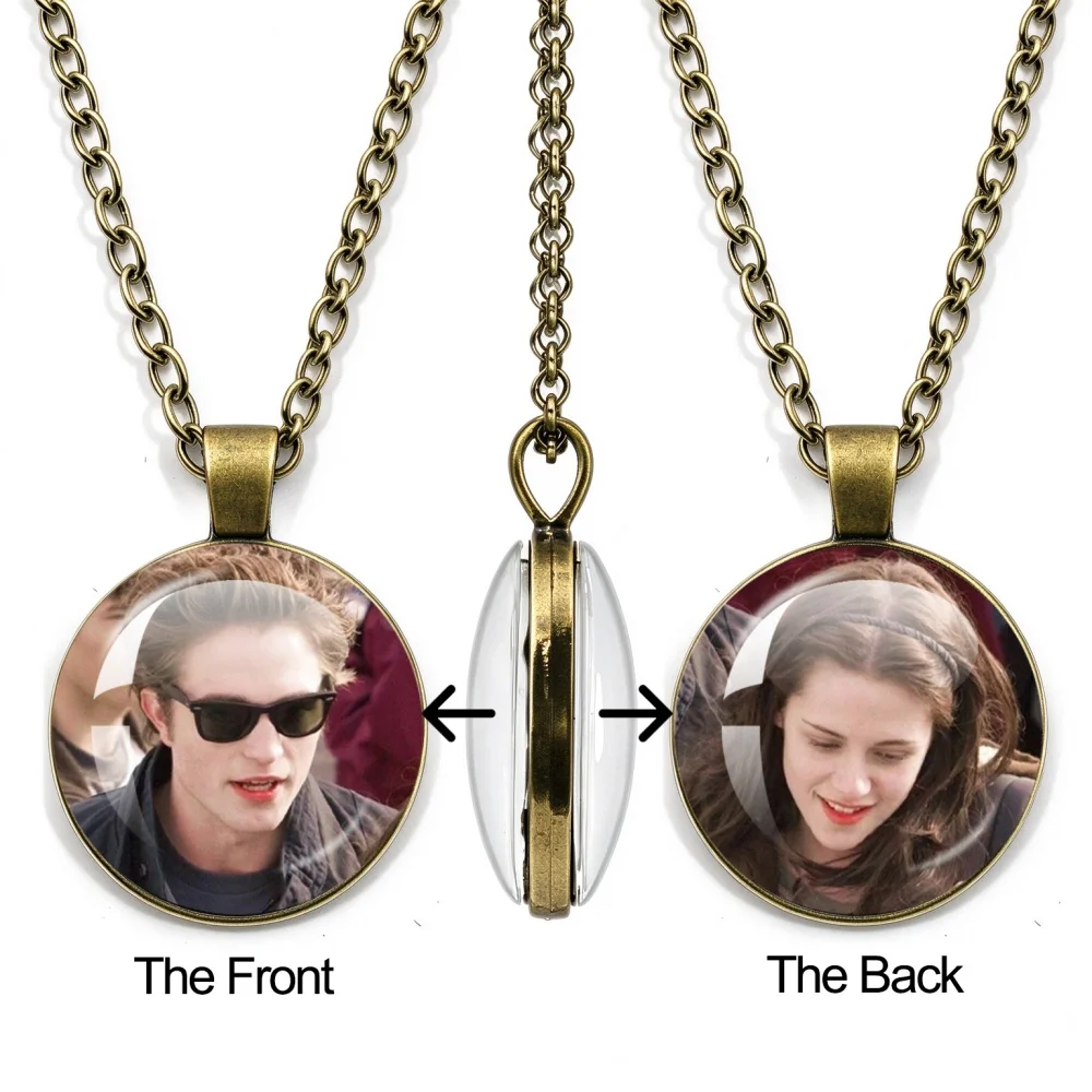 Bella Edward Necklace Classic Movie Twilight Double Sided Glass Cabochon Pendant Ancient Bronze Color Necklace Jewelry Fans Gift
