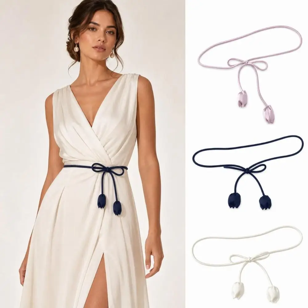 Stylish Cloth Tulip String Waist Belt Handmade Soft Fabric Waist Rope Tie Up High-End Waist Chain Dress Accessory