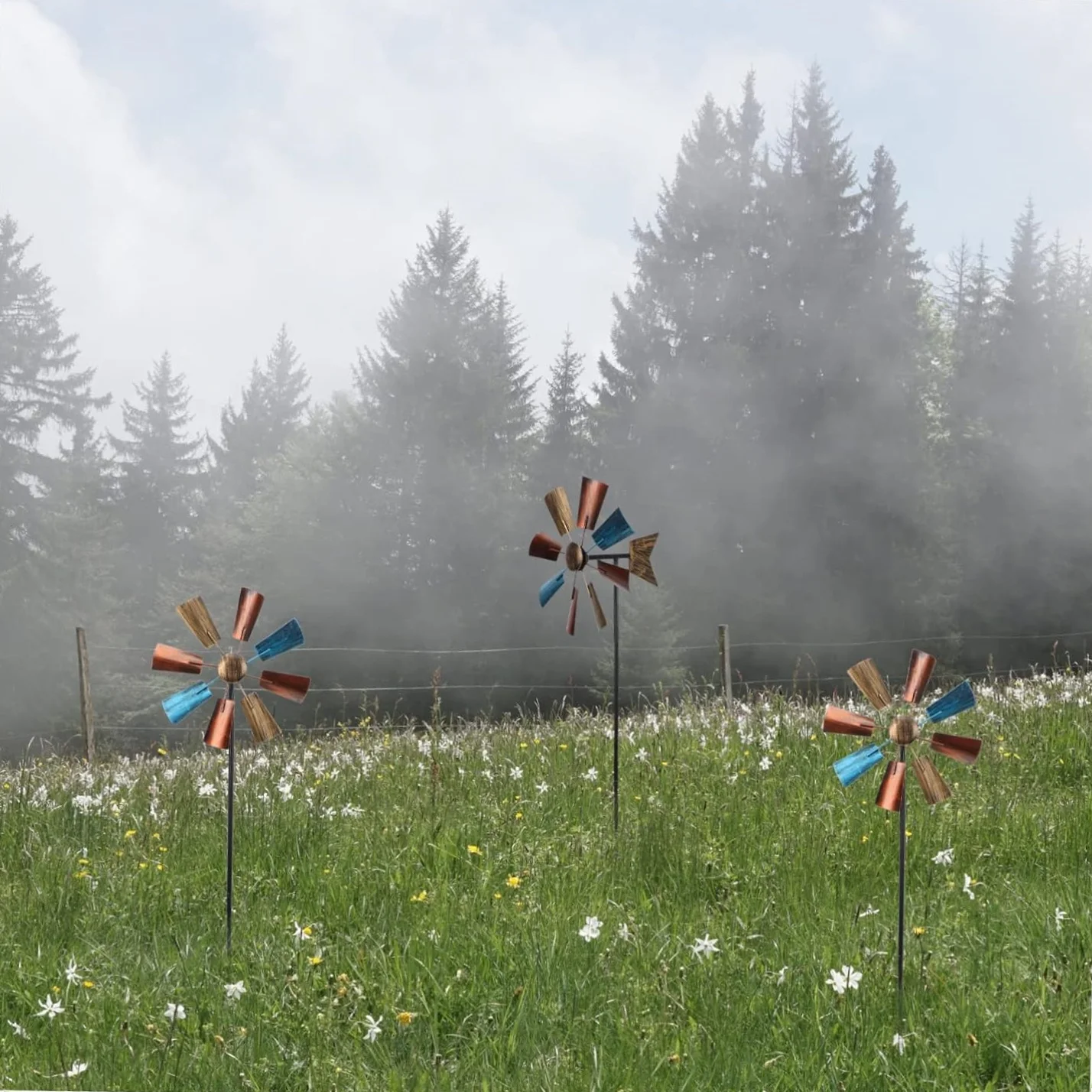 Outdoor Rustic Iron Windmill Decor Pinwheel Windmill For Yard Garden Windmill Inserting Decor, Outdoor Lawn Ornament, No Electricity Or Battery Needed