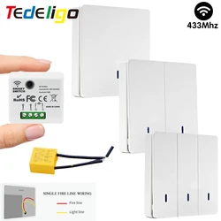 Interruttore intelligente 433MHz nessun interruttore della luce del telecomando neutro Mini modulo ricevitore relè 220v 230v 240v e interruttore a parete Wireless per lampada Led