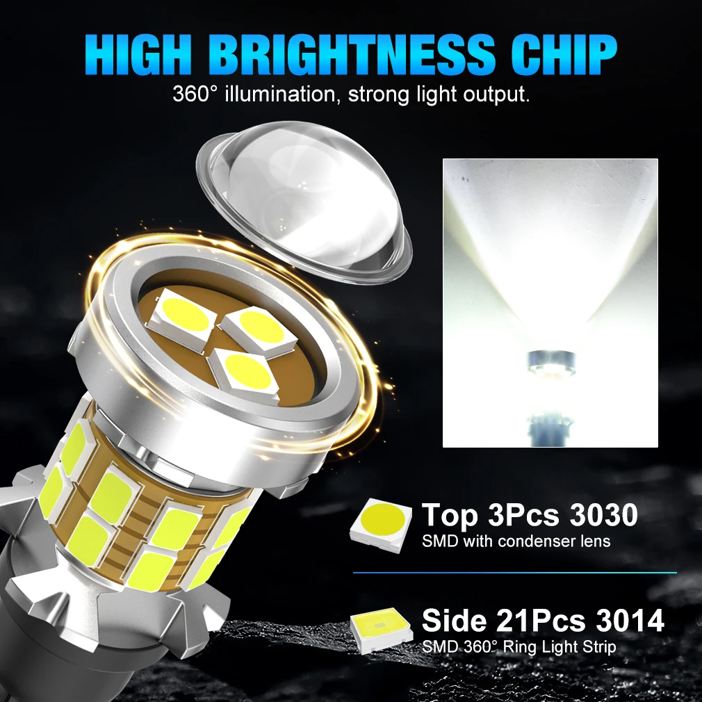 2Pcs W16W LED Bulbs T15 Led Canbus Error Free 920 921 912 Lamp 3014 Chips Car Reverse Lights Backup Stop Lamp 6000K White 12V