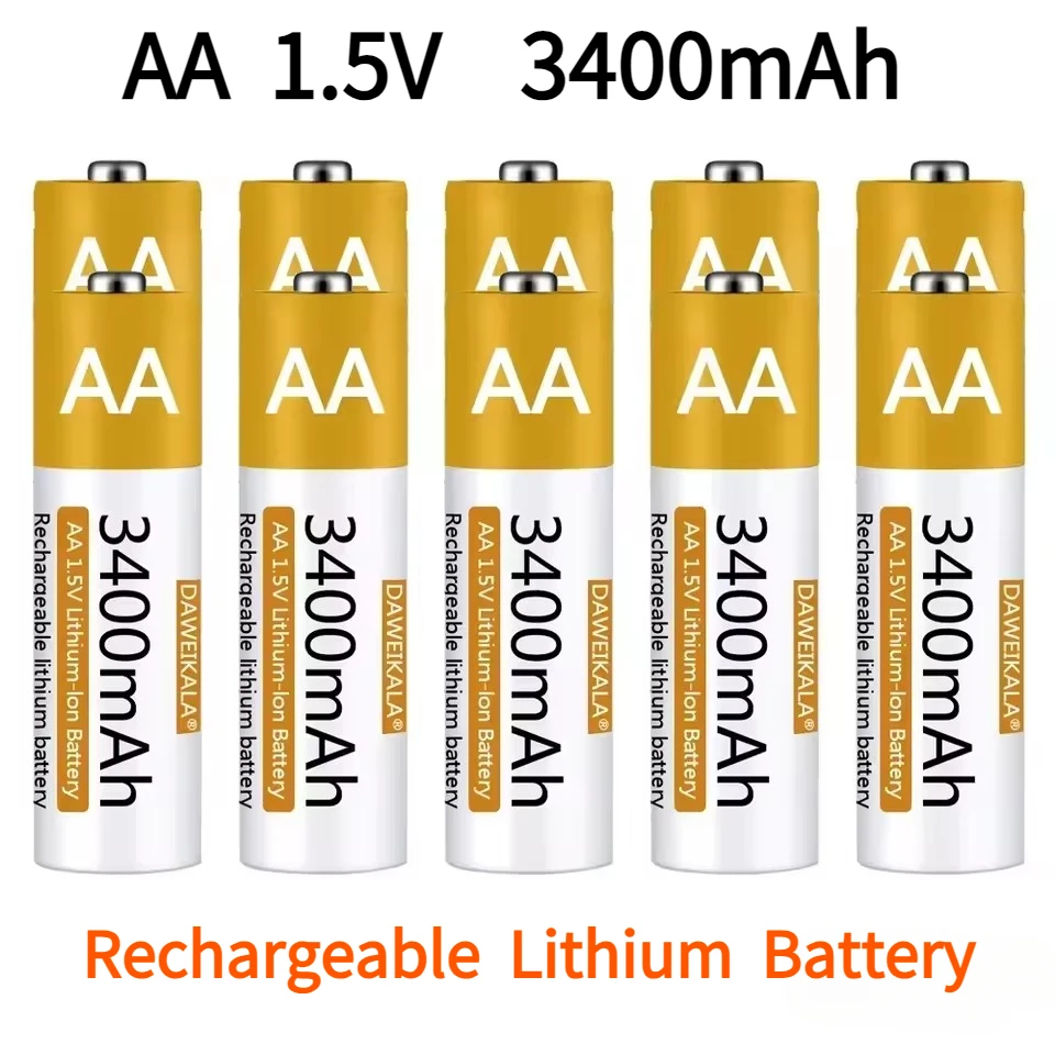 AA Battery 1.5V Li-ion AA Rechargeable Battery 3400mAh AA Lithium-ion Battery for remote control mouse small fan Electric toy