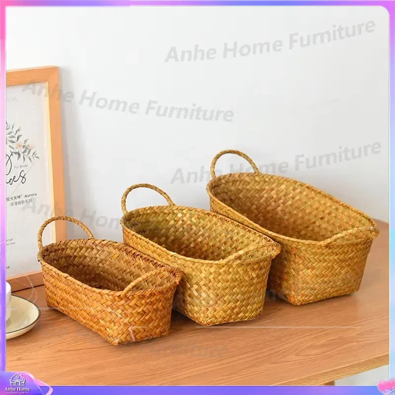 Seagrass Woven Pet Bed Rectangular Natural Straw Cat Dog House Portable Washable Puppy Kennel Home Decor Holiday Gift Wedding