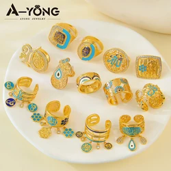 Luxury Dubai Gold Plated Couples Rings 21k Gold Color Italian Fashion Zirconia Ring Saudi Islamic Women Hip Hop Party Jewelry