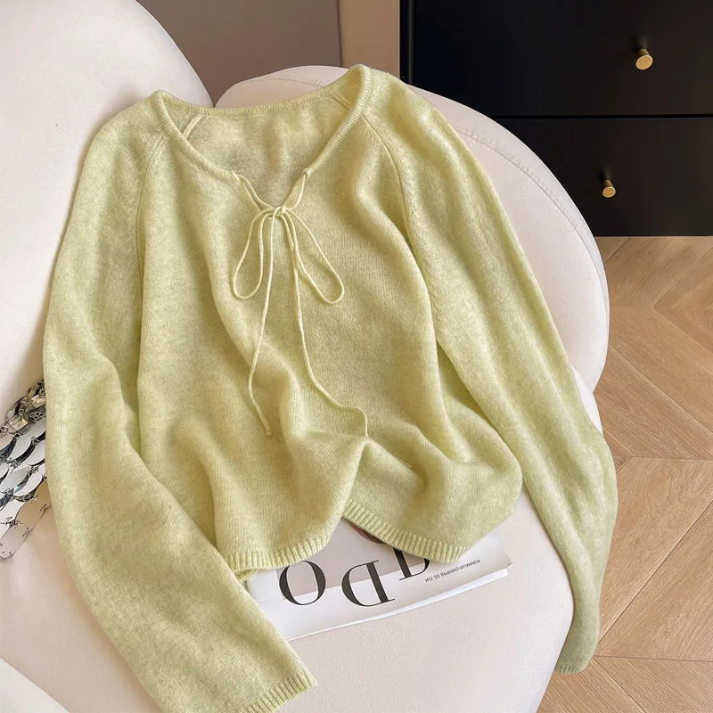 

Sueters De Mujer вязаный свитер на шнуровке с круглым вырезом, женские пуловеры, новый вязаный свитер с длинными рукавами, пуловер, женские топы, свитера Q2774