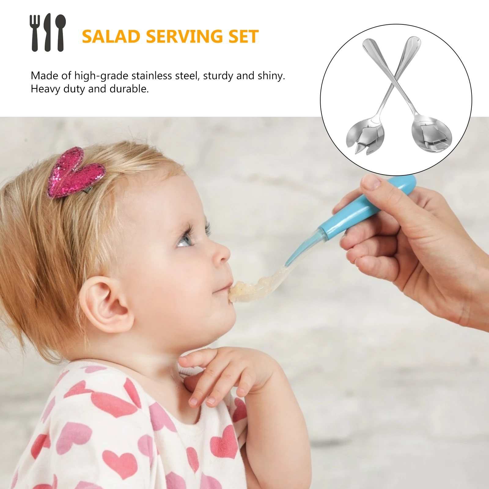 

2pcs Stainless Steel Serving Spoons Salad Fork Spoon Set Dishwasher Safe Heavy Duty Flatware For Bbq Picnic Banquet Kitchen
