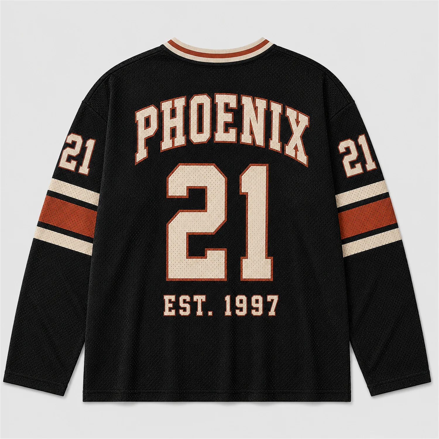 Men Phoenix 21 Long Sleeve Jersey V Neck Mesh Shirt Vintage Varsity Football Y2K Streetwear Sportswear Top