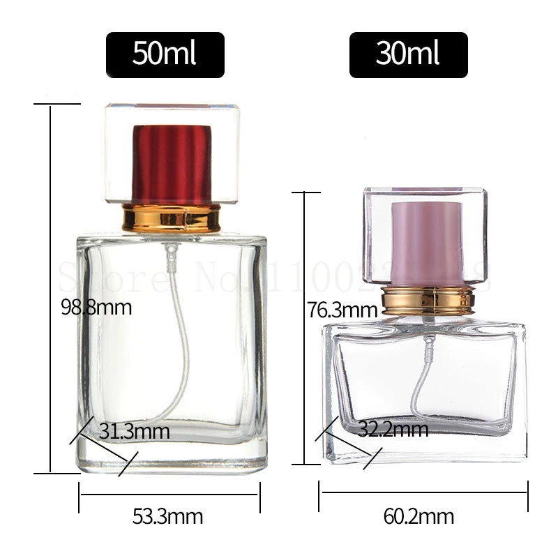 6Pcs/Lot 30 50ml Refillable Spiral Thick Bottom Square Glass Atomizer Spray Perfume Bottle Cosmetic Empty Container