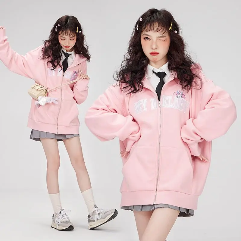 

Sanrio New Style Jacket Kuromi Embroidery Jacket Multicolor Autumn and Winter Loose Zipper Fashion Versatile Hooded Sweatshirt