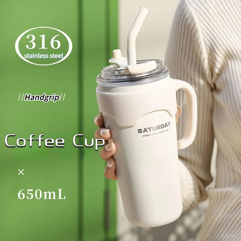 

Xiaomi 640ml Coffee Mug with Handgrip and Straw Portable Vacuum Flasks Car Thermos 316 Stainless Steel Water Cup Ice Bully Cup