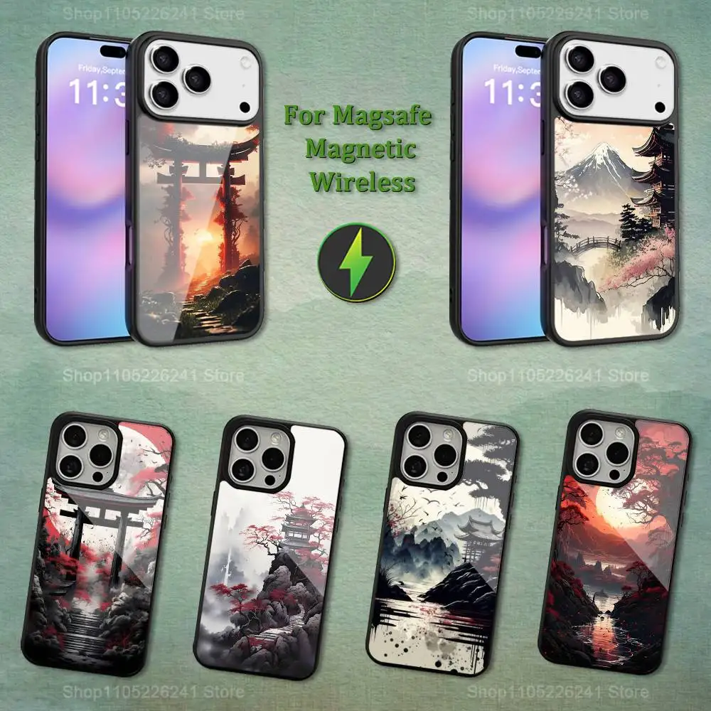 

Japanese Landscape Painting Phone For iPhone 17,14,11,15,16,13,12,Pro,Max,For Magsafe,Plus,Mini, Magnetic Wireless Charging Case