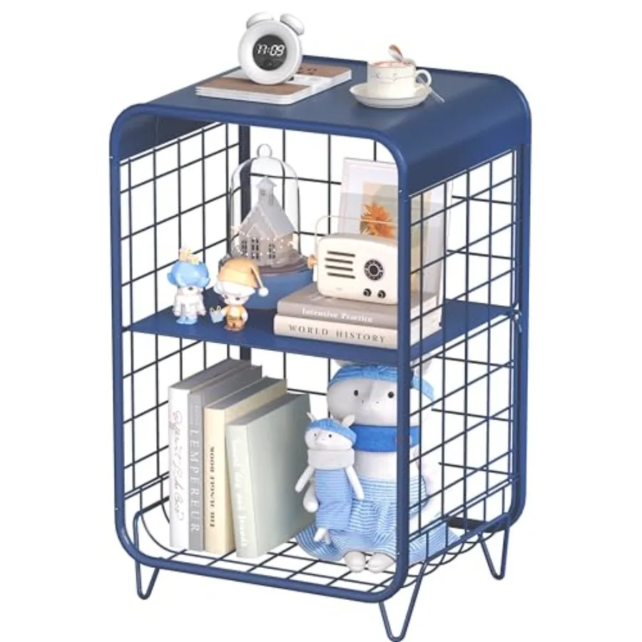 

Cute Nightstand, Metal Side Table, 3-Tier Modern End Table with Storage Shelf, Unique Side Tables, Cute Coffee Table for Living