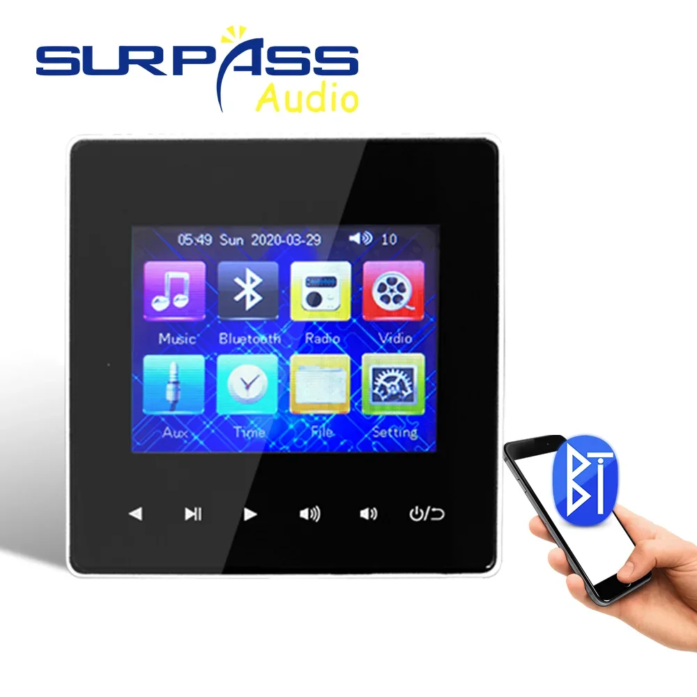 Bluetooth In Wall Digital Stereo Audio Amplifier 3.5" Mini Touch Screen Music Player Bathroom Waterproof 10W Ceiling Speaker Kit