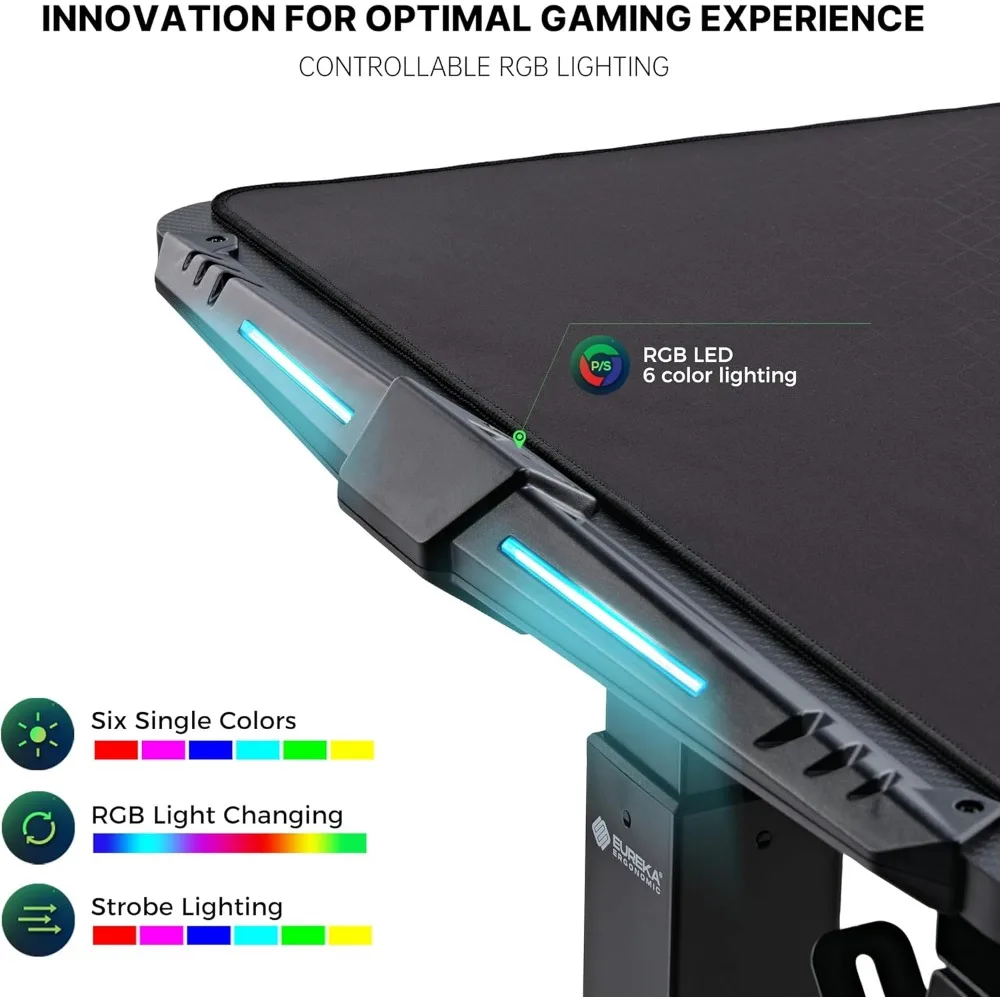 65 inch Electric Height Adjustable Gaming Desk Standing Desk, Large Gaming Computer Desk with RGB LED Lights and Extended