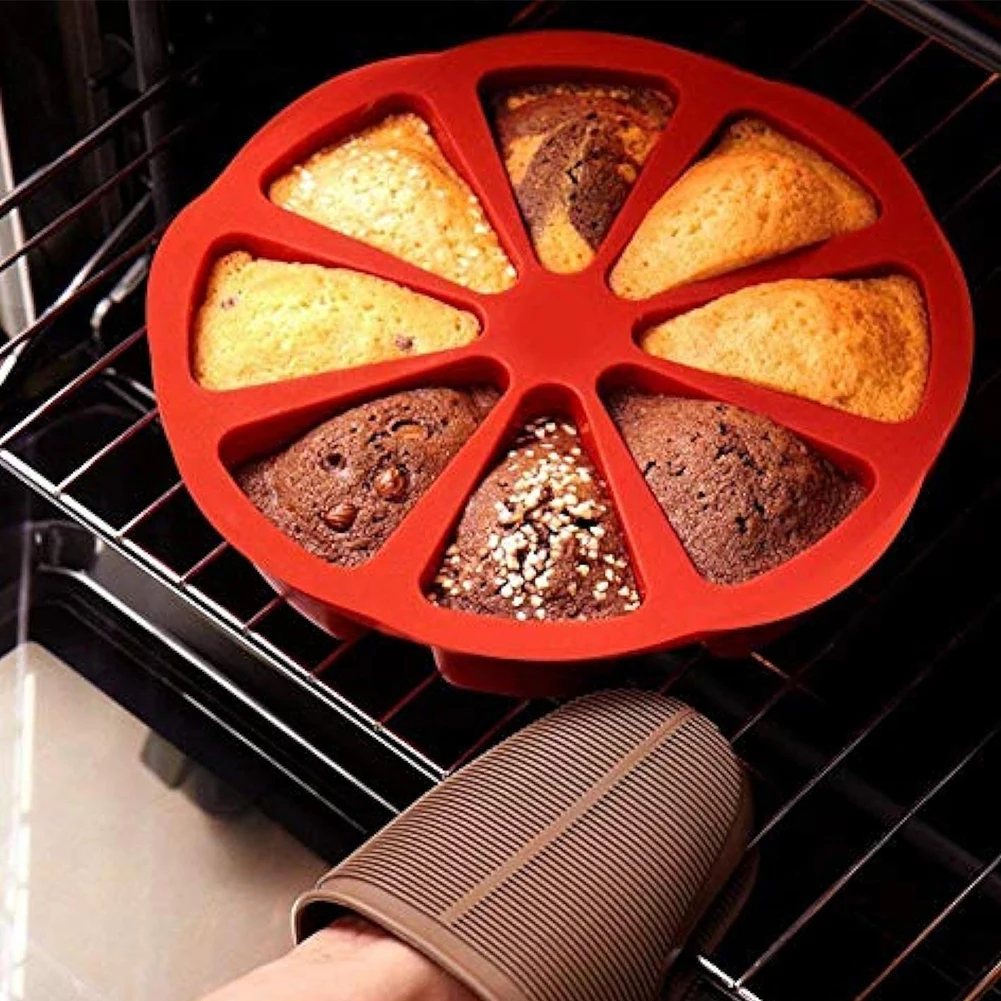 8 Cavity Silicone Cake Molds Triangle Shape Easy Release Reusable Bakeware For Baking Quiche Candies Red