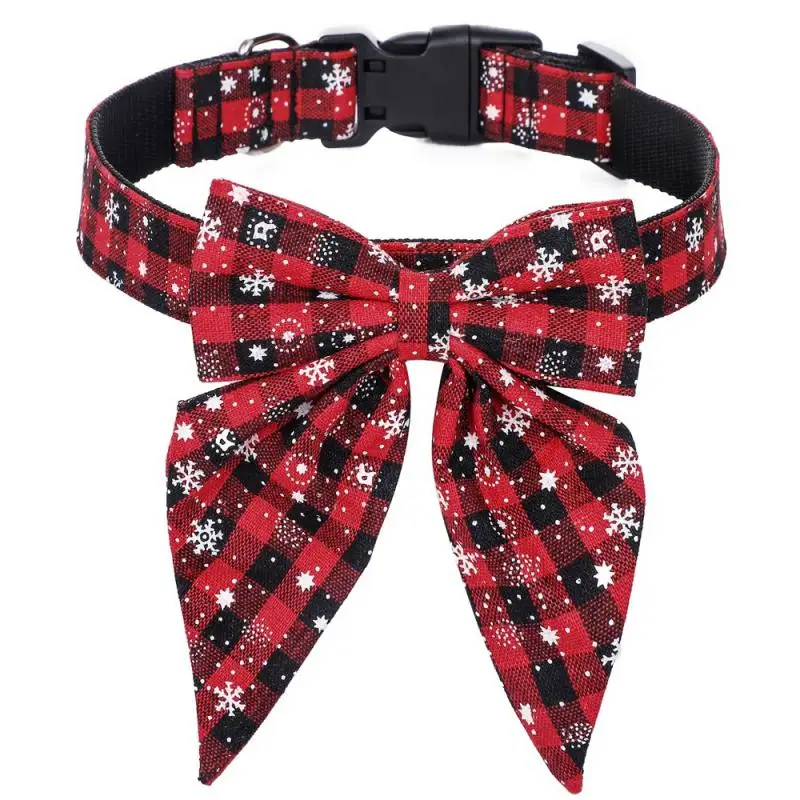 

New Dog Collar With Bow Tie,Christmas Plaid Snowflake Dog Collar With Adjustable Buckle Suitable For Small Large Dogs Cats Pets