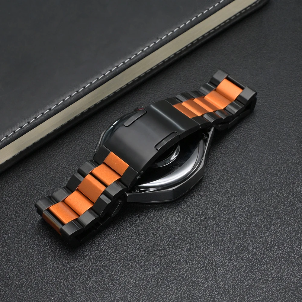 حزام معدني أسود برتقالي 22 ملم لساعة Amazfit Balance 2 Huawei Watch 4 4 Pro GT 3 GT 4 GT 5 Pro 46 ملم Ultimate Oneplus Watch 3 2 2R