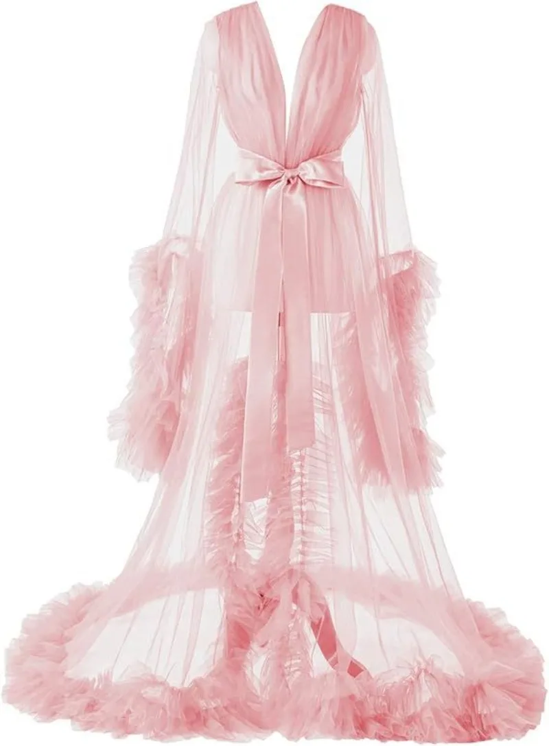 Maternity Photo Skirt Bathrobe Bridal Robe Tulle Dream Wedding Scarf Pajamas Three-dimensional Pattern Design One-word Shoulder