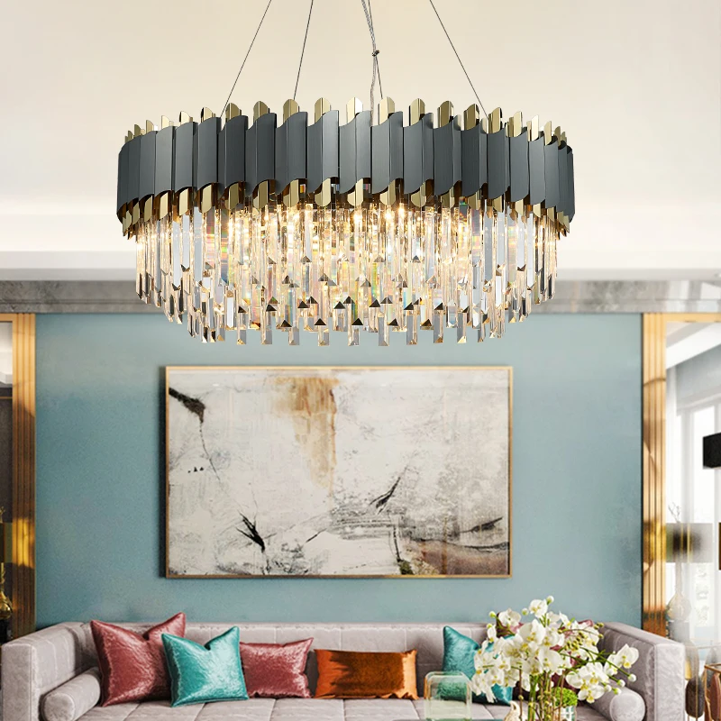 

Modern Crystal Chandelier Villa Hotel Luxury Decorative Hanging Light Indoor Creative Pendant Lamp Dining Kitchen Parlor Bedroom