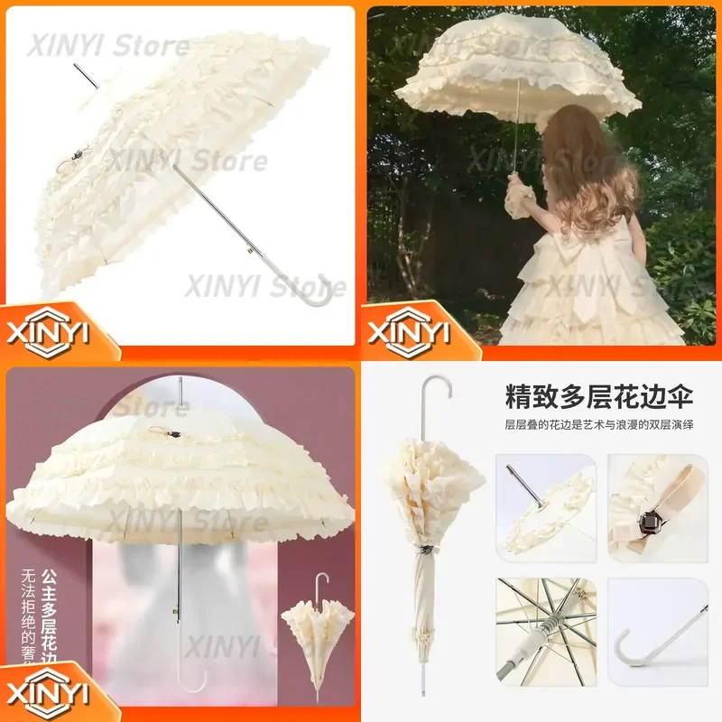 for Lolita Small Ocean Umbrella Embroidery Sunshade for French Lace Princess Style Wedding Dress UV Protection Beach Parasol