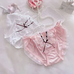 Women Cute Lovely Sweety Sexy Underwear Milk Silk Female Panties Bandage Breathable Elasticity Lace Princess Style Breifs