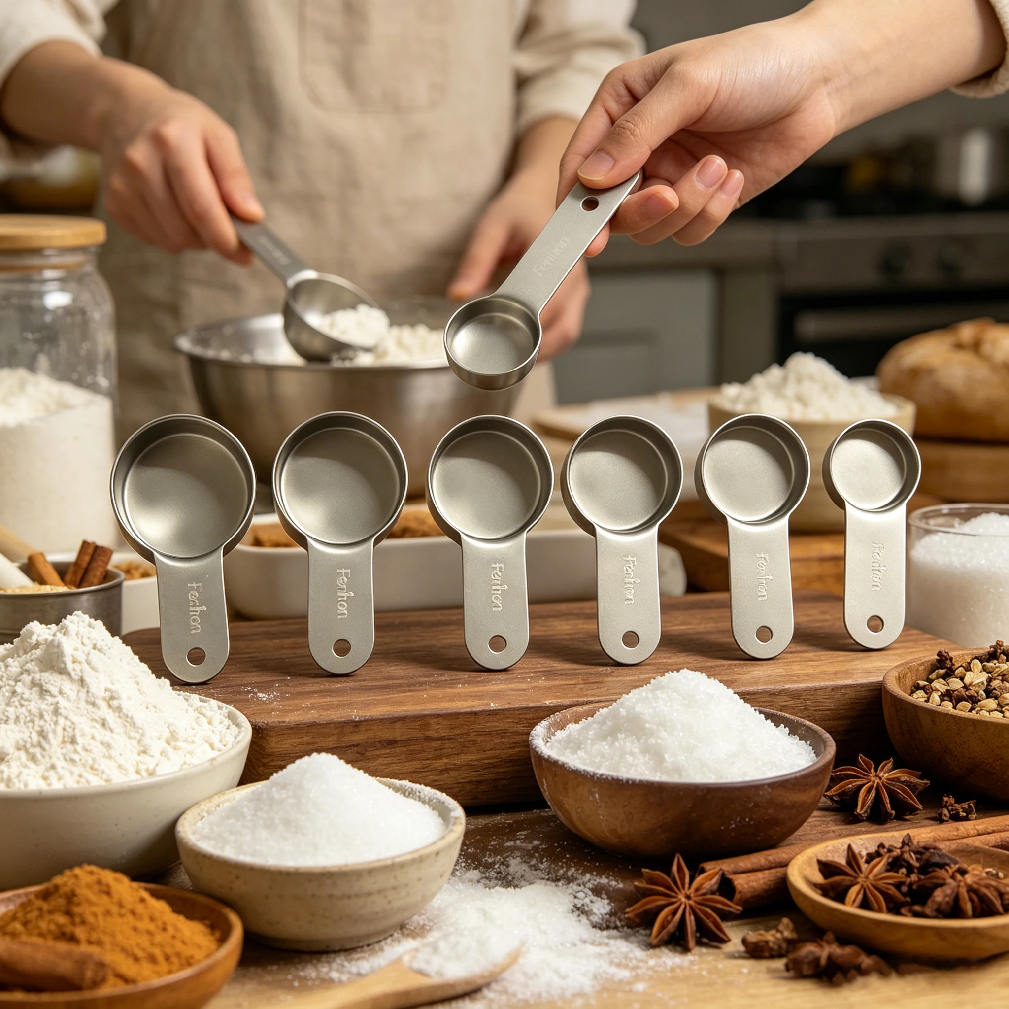 New Matte Square Headed Stainless Steel Measuring Spoon Set For Kitchen And Baking Precise Measurement Tool