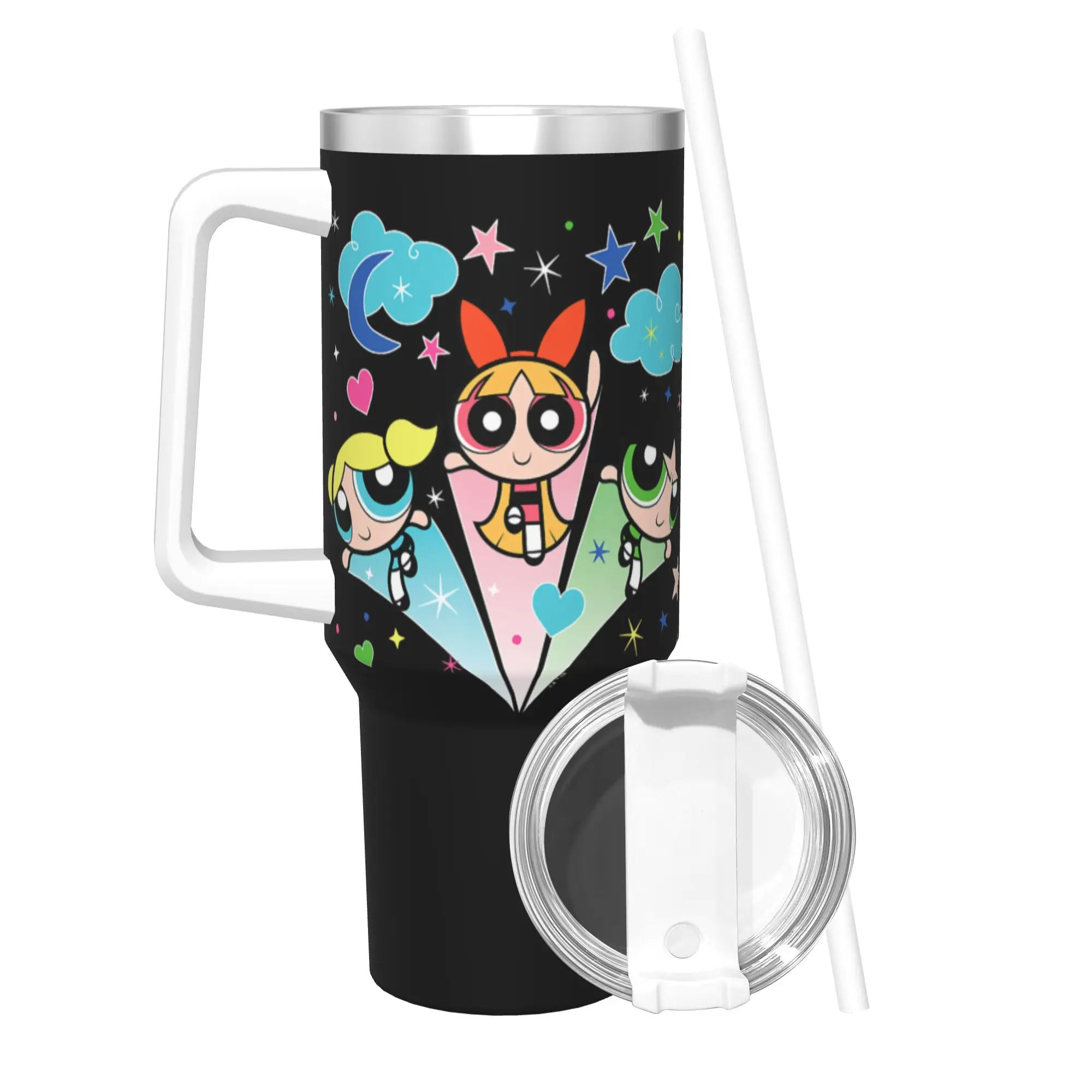 40OZ Stainless Steel Tumbler P-Powerpuffs Girl Cartoon Coffee Mug  Keep Heat Cold Drink Mugs Cup Camping Water Bottle